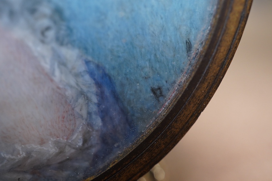 An enamelled silver plated model of a hound, tortoiseshell cigar case and watercolour miniature of a lady, largest 14cm wide. Condition - fair to good
